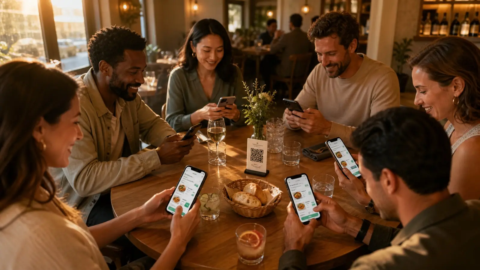 Pedido em grupo para restaurantes: uma mesa, seis telemóveis, zero confusão