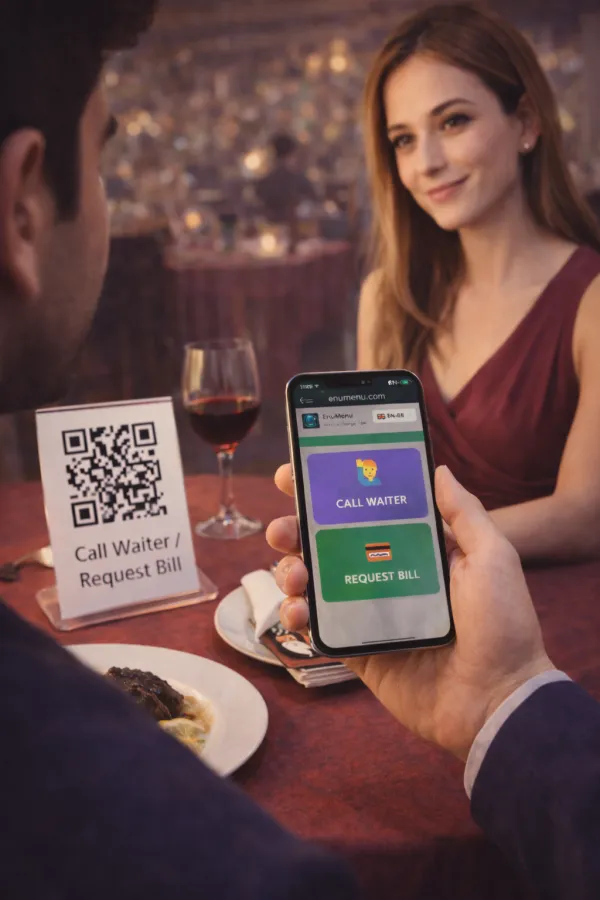 Client scannant un QR code pour appeler le serveur sur son téléphone